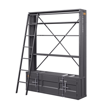 ACME Cargo Gunmetal Bookcase with Ladder Model 39887