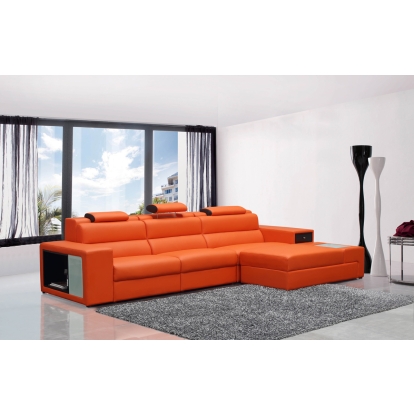 Divani Casa Polaris Mini Contemporary Orange Bonded Leather Right Facing Sectional Sofa Orange Sectional Sofa 14258B|14258C VGEV5022B-ORG