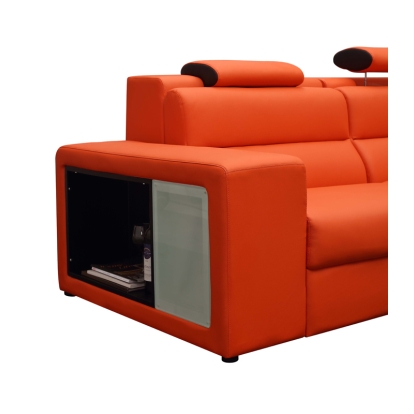 Divani Casa Polaris Mini Contemporary Orange Bonded Leather Right Facing Sectional Sofa Orange Sectional Sofa 14258B|14258C VGEV5022B-ORG