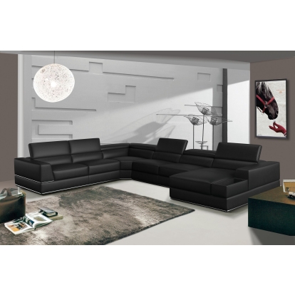 Divani Casa Pella Modern Black Italian Leather U Shaped Sectional Sofa Black Sectional Sofa 78544 VGCA5106O-BLK-SECT