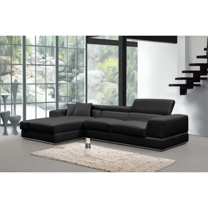 Divani Casa Pella Mini Modern Black Leather Left Facing Sectional Sofa Black Sectional Sofa 75236 VGCA5106A-BLK