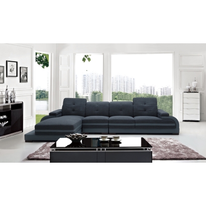 Divani Casa 5132 Modern Blue Fabric & Grey Bonded Leather Sectional Sofa Grey Sectional Sofa 72295 VGEV-SP-5132