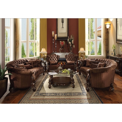 ACME Versailles Brown Velvet & Cherry Oak Sofa with 5 Pillows Model 52080