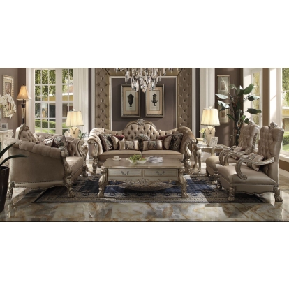ACME Dresden Bone Velvet & Gold Patina Sofa with 7 Pillows Model 52090