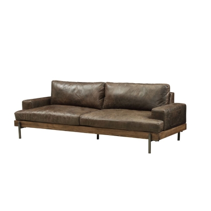 ACME Silchester Oak & Distress Chocolate Top Grain Leather Sofa Model 52475