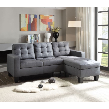 ACME Earsom Gray Linen Reversible Sofa & Ottoman Model 52775