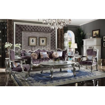 ACME Picardy Velvet & Antique Platinum Sofa with 8 Pillows Model 53465