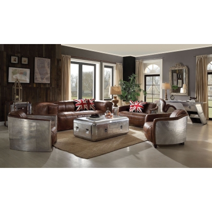 ACME Brancaster Retro Brown Top Grain Leather Sofa Model 53545