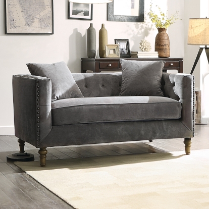 ACME Sidonia Gray Velvet Loveseat with 2 Pillows Model 53581