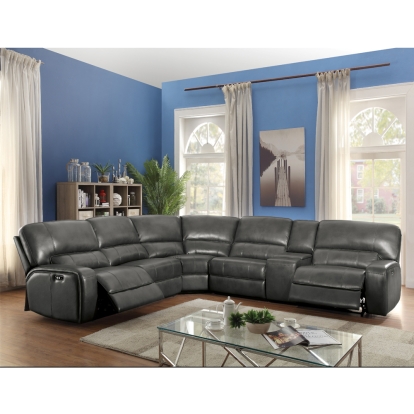 ACME Saul Gray Leather Aire Power Motion Sectional Sofa Model LV53745