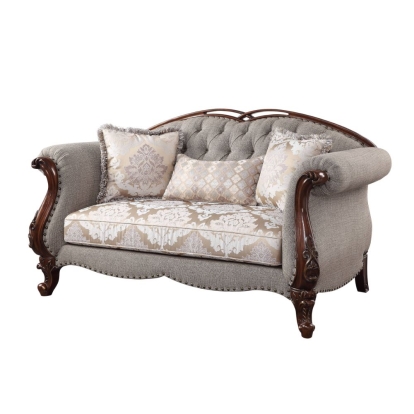 ACME Miyeon Fabric & Cherry Loveseat with 3 Pillows Model 55366