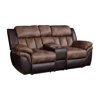 ACME Jaylen Toffee & Espresso Polished Microfiber Motion Loveseat with Console Model 55426