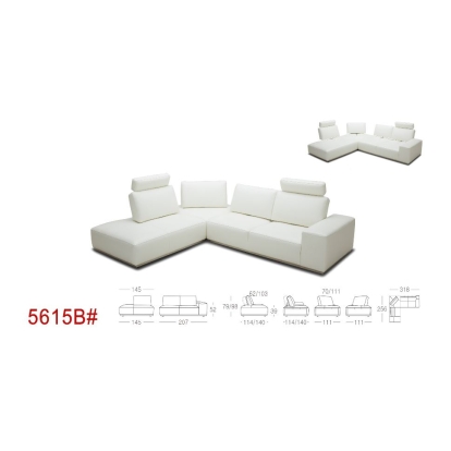 Divani Casa Martha Modern White Leather Right Facing Sectional Sofa Off-White Sectional Sofa 74972 VGKK5615B-M2827