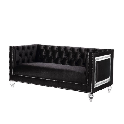 ACME Heibero Black Velvet Loveseat with 2 Pillows Model 56996