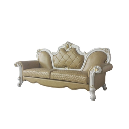 ACME Picardy Butterscotch Synthetic Leather & Antique Pearl Sofa with 5 Pillows Model 58210