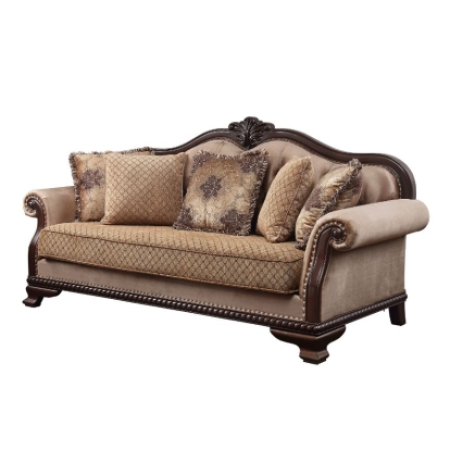 ACME Chateau De Ville Fabric & Espresso Sofa with 5 Pillows(Same LV01588) Model 58265