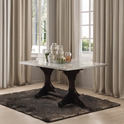 ACME Gerardo White Natural Marble Top & Weathered Espresso Dining Table Model 60180