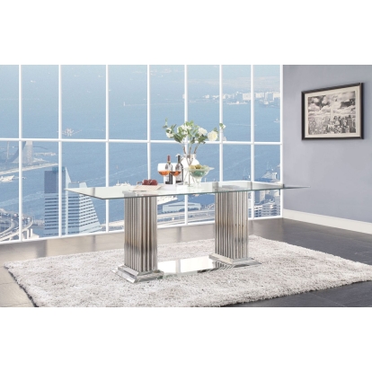 ACME Cyrene Stainless Steel & Clear Glass Dining Table Model 62075