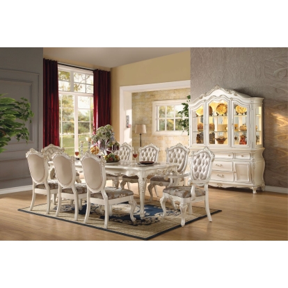 ACME Chantelle Natural Marble Top & Pearl White Dining Table Model 63540