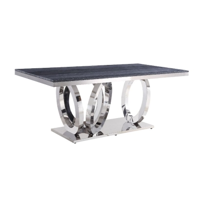 ACME Nasir White Engineered Stone & Mirrored Silver Dining Table Model 68255