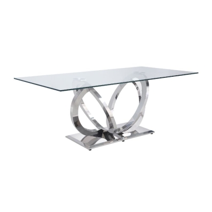 ACME Finley Clear Glass & Mirrored Silver Dining Table Model 68260