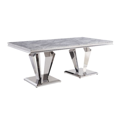 ACME Satinka Light Gray Engineered Stone & Mirrored Silver Dining Table Model 68265