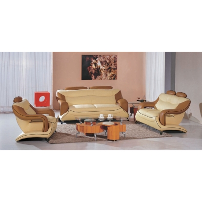 7055 Modern Cream and Camel Leather Sofa Set Brown Sofa Set 17099 VGBN7055-CAM
