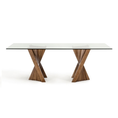 Modrest Corbin Mid-Century Walnut & Glass Dining Table Walnut Dining Table 70703 VGCSDT-1571