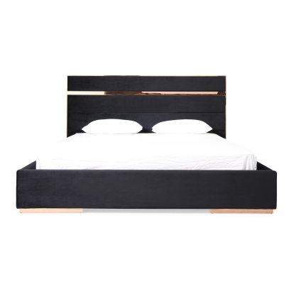 Nova Domus Cartier Modern Black Velvet & Rosegold Bed Black Bed 72098|71987A|77848 VGVCBD-A002