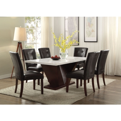 ACME Forbes White Natural Marble Top & Walnut Dining Table with Natural Marble Top Model 72120