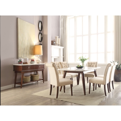 ACME Gasha White Natural Marble Top & Walnut Dining Table Model 72820