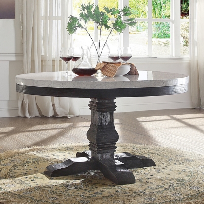 ACME Nolan White Natural Marble Top & Salvage Dark Oak Round Dining Table Model 72845