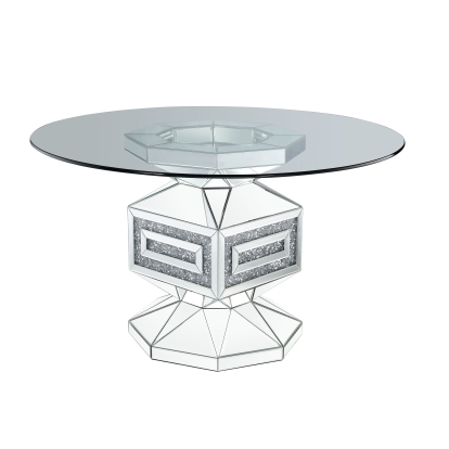 ACME Noralie Clear Glass Mirrored & Faux Diamonds Dining Table Model 72955