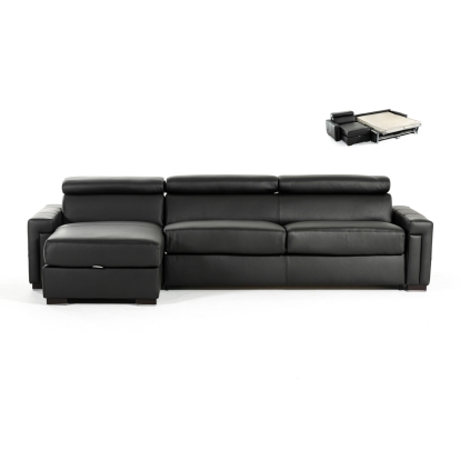 Lamod Italia Sacha Modern Black Leather Reversible Sectional Sofa Bed with Storage Black Sectional Sofa 79749 VGNTSACHA-BLK