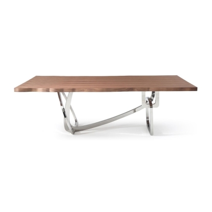 Modrest Addy Modern Walnut & Stainless Steel Dining Table Walnut Dining Table 73266A VGVCT1301S-24