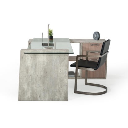 Nova Domus Boston Modern Glass & Faux Concrete Reversible Desk Grey Office Desk 73765|76552A VGANBOSTON