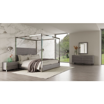 Modrest Arlene Modern Grey Elm & Stainless Steel Bedroom Set Grey Bedroom Set 74171|74169 VGVCBD008A-SET