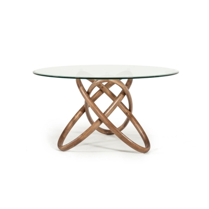 Modrest Mason Modern Round Glass & Walnut Dining Table Walnut Dining Table 74197 VGCSDT-16138