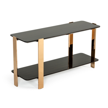 Modrest Leroy Modern Ebony & Rosegold Console Table Ebony Console Table 74886 VGHB280X-EBN