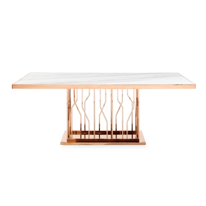 Modrest Marston Modern White Marble & Rosegold Dining Table White Dining Table 74903 VGVCT8919-M