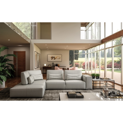 Accenti Italia Enjoy Italian Modern Light Grey Leather Left Facing Sectional Sofa Grey Sectional Sofa 75097 VGDDENJOY-LTGRY