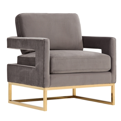 Modrest Edna Modern Grey Velvet & Gold Accent Chair Grey Lounge Chair 75243 VGRH-RHS-AC-201-GRY