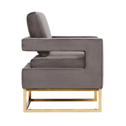Modrest Edna Modern Grey Velvet & Gold Accent Chair Grey Lounge Chair 75243 VGRH-RHS-AC-201-GRY