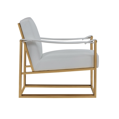 Modrest Larson Modern White Leatherette & Gold Accent Chair White Lounge Chair 75251 VGRH-RHS-AC-205-WHT