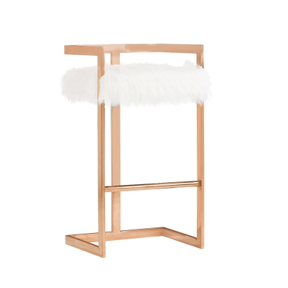 Modrest Halifax Modern White Faux Fur & Rosegold Bar Stool White Bar Stool 75253 VGRH-RHS-DC-212-WHT