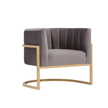 Modrest Landau Modern Grey Velvet & Gold Accent Chair Grey Lounge Chair 75254 VGRH-AC406-GRY