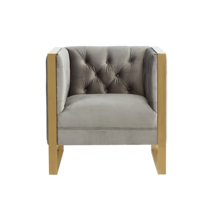 Divani Casa Carlos Modern Grey Velvet & Gold Accent Chair Grey Lounge Chair 75329 VGRH-AC-311-GRY