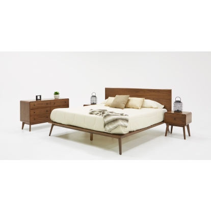 Modrest Carmen + Marshall Mid-Century Modern Walnut Bed + Nightstands Set Walnut Bedroom Set 85641 VGMABR-79BR-39-SET
