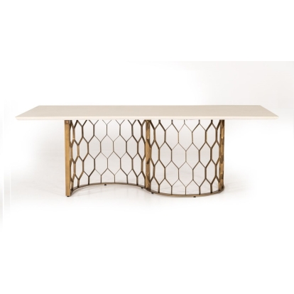 Modrest Faye Modern White Concrete & Antique Brass Dining Table White Dining Table 75489 VGLBCHAR-DT220