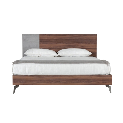 Nova Domus Palermo Modern Italian Faux Concrete & Walnut Bed Walnut Bed 75550|75551 VGACPALERMO-WAL-BED